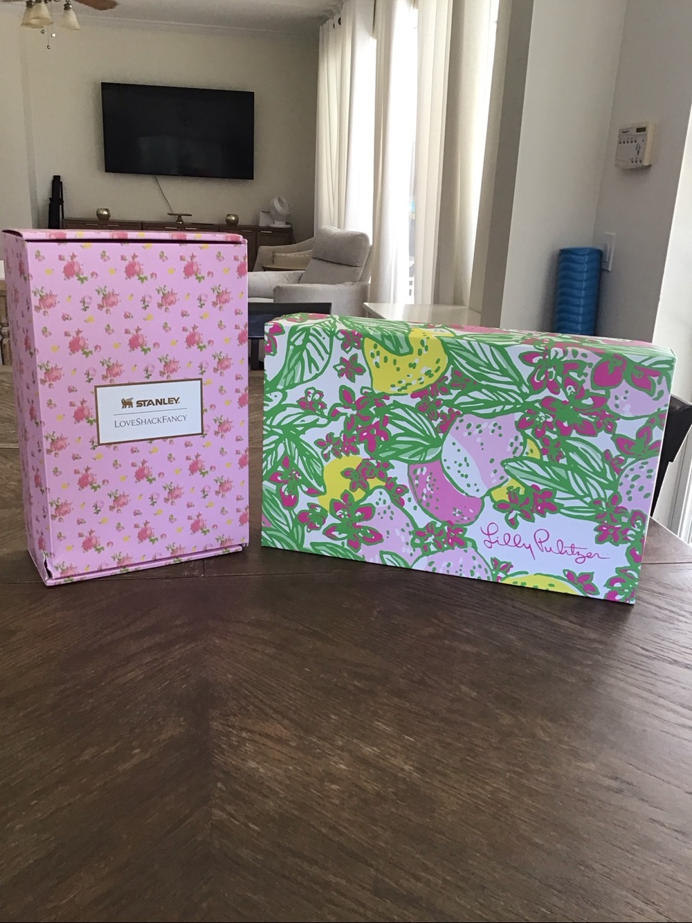 Lilly Pulitzer and LoveShackFancy boxes
